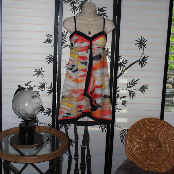 BCBGMaxazria Cascade Silk Scarf Mini Dress Size 2 Poppy Combo Sweetheart - Picture 1 of 11